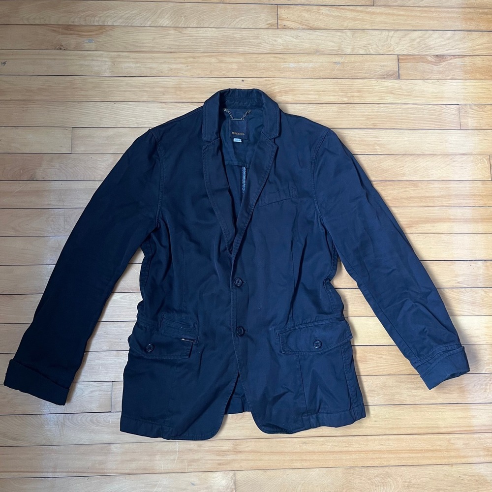 Diesel Mens Black Cotton Twill Blazer Sport Coat Jacket Utility Workwear Size M